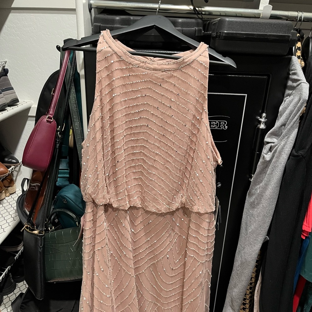 Adrianna Papell Blush Beaded Maxi Dress